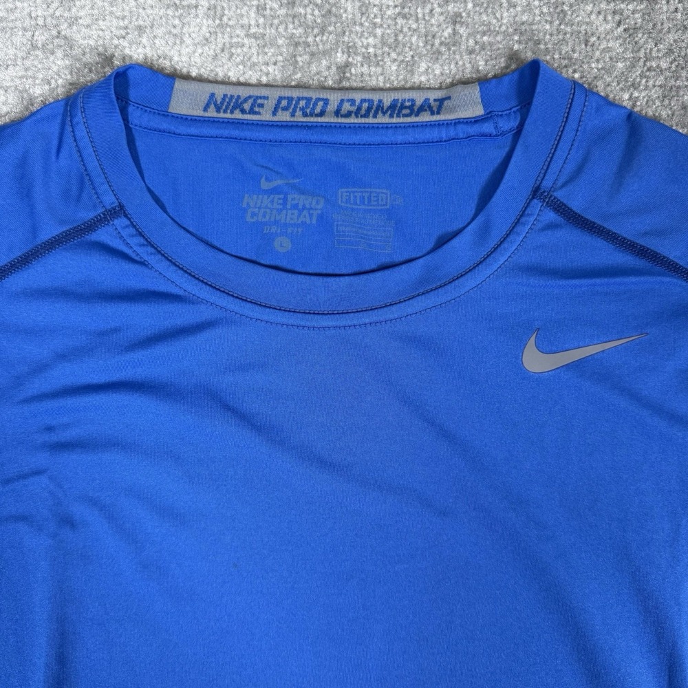 Nike Pro Combat Shirt‎ Men's Large Blue Fitted Short Sleeve - Picture 5 of 10